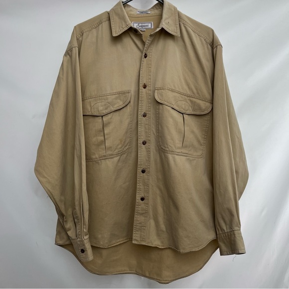 Vintage 1970s Utility Shirt Jacket - Fishing Hunting Outdoors - Pale Yellow Med - Picture 1 of 11